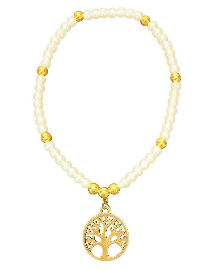 Tree Of Life Faux Pearl And Gold Bracelet