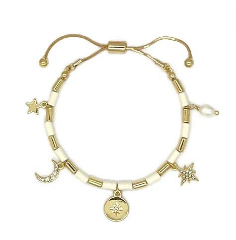 Moon And Star Charm Slider Bracelet