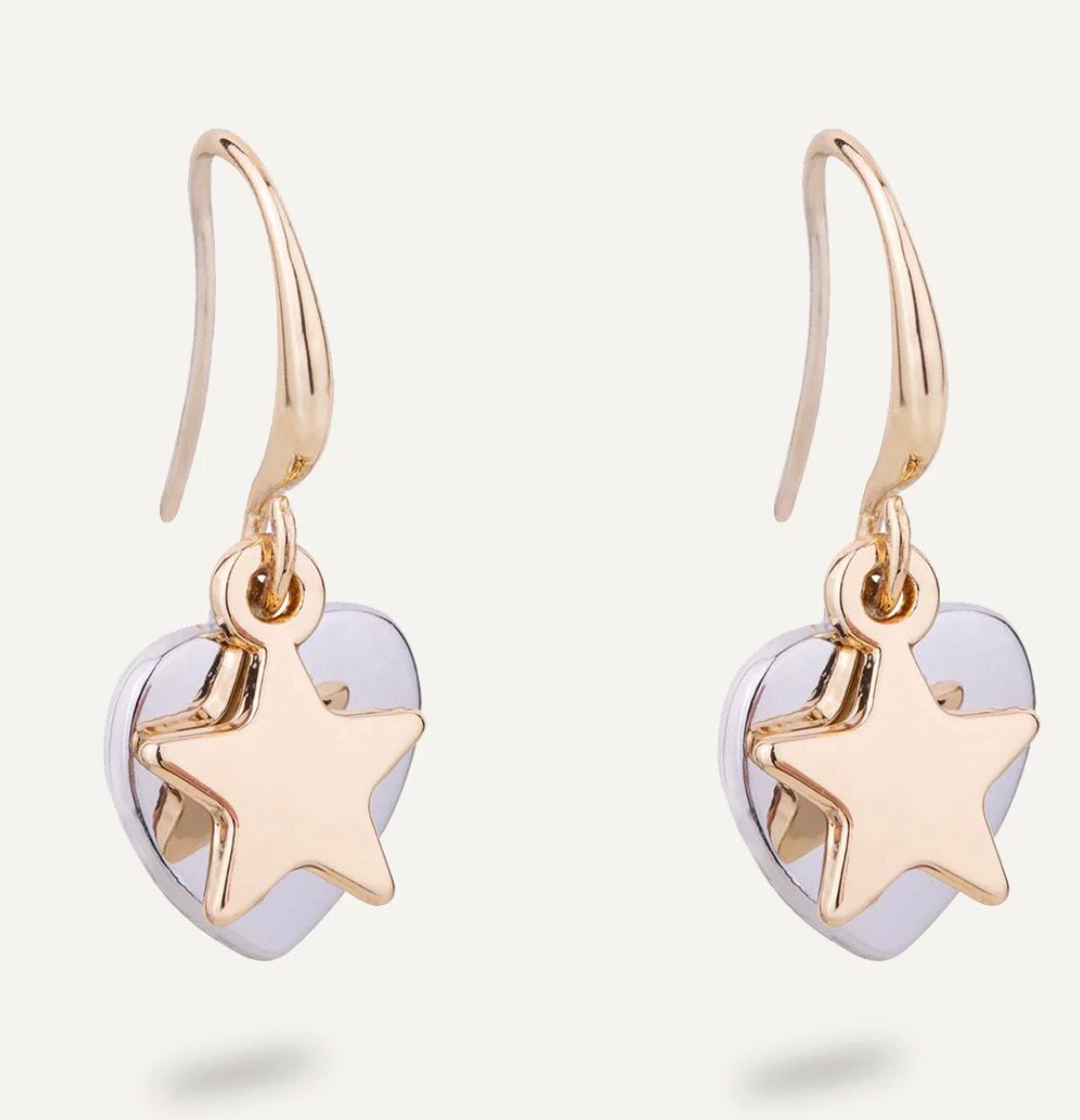 Gold And Silver Layered Heart And Star Earrings