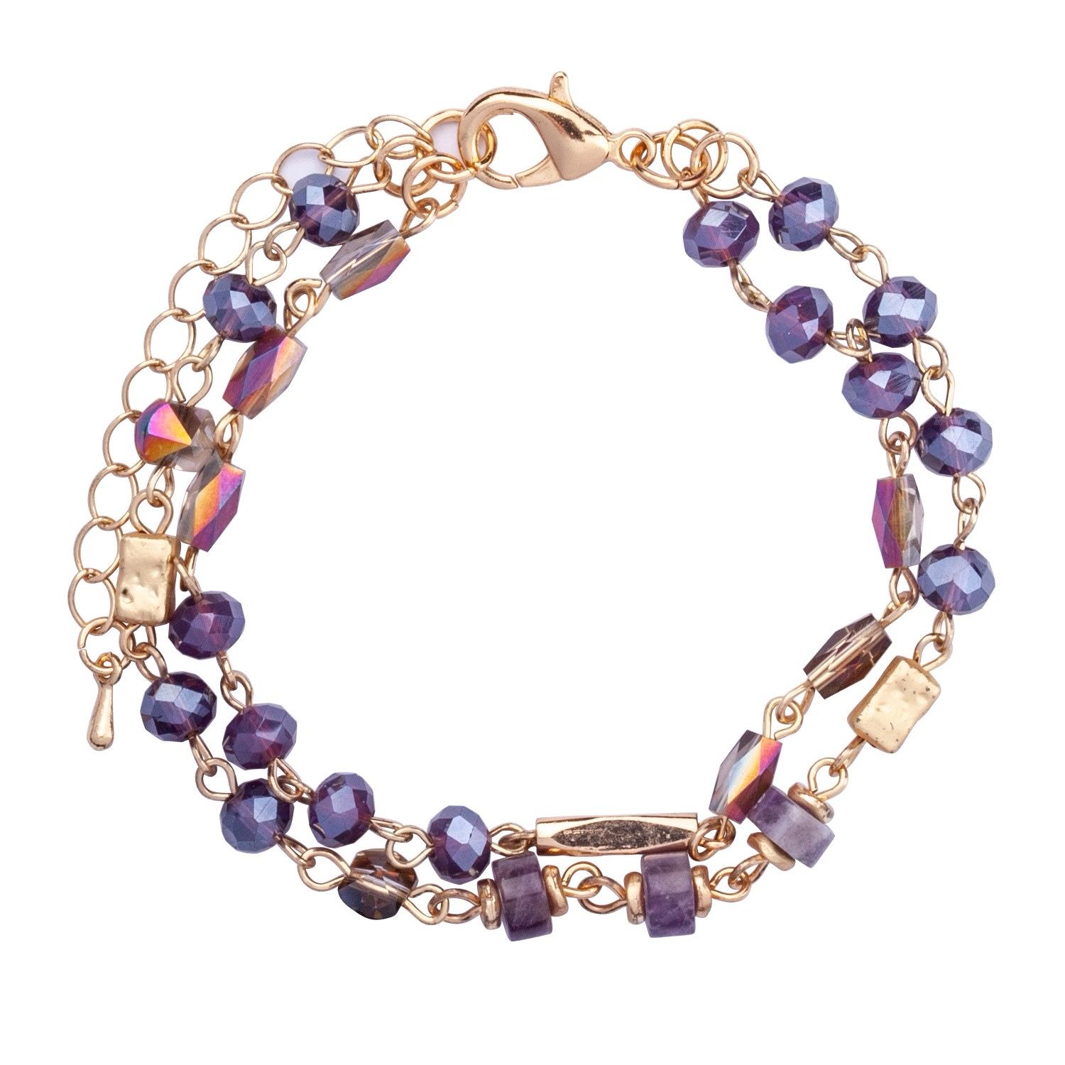 Double Strand Purple Stone And Crystal Clasp Bracelet