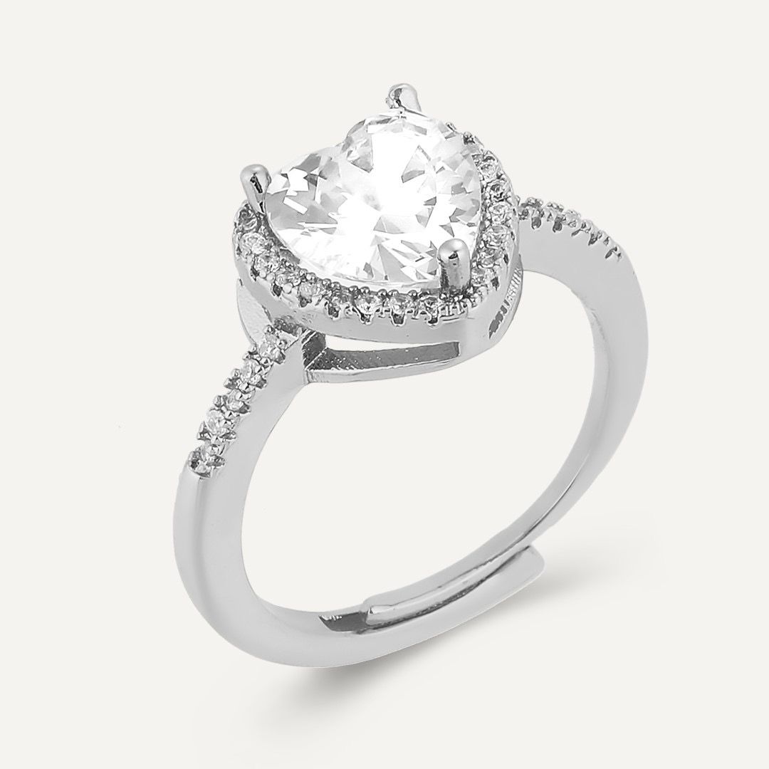 Cubic Zirconia Heart Adjustable Ring