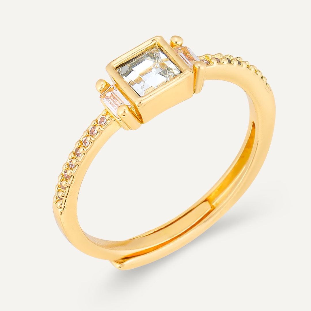 Cubic Zirconia Rectangular Adjustable Ring