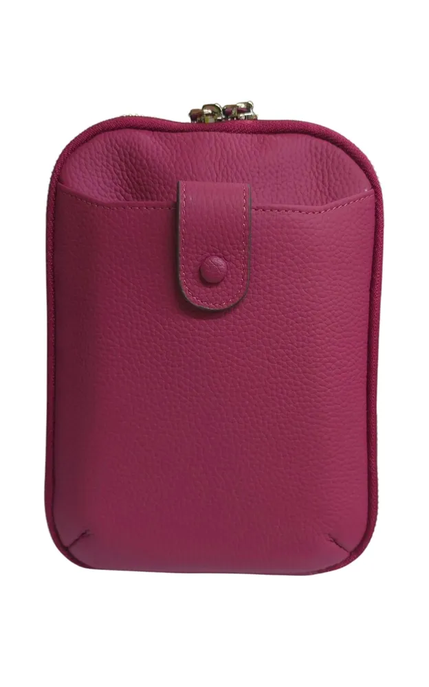 Italian Leather Raspberry Phone Bag