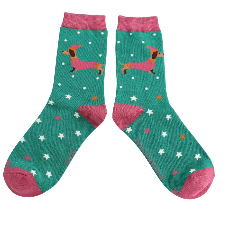 Festive Sausage Dog Bamboo Socks