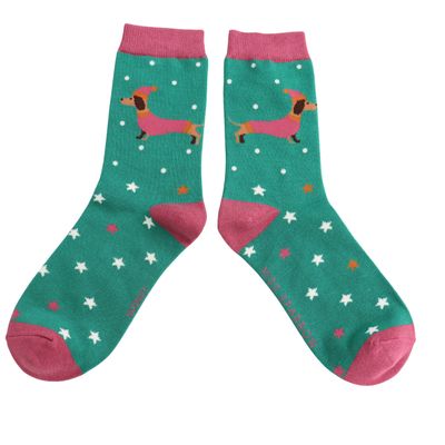 Festive Sausage Dog Bamboo Socks