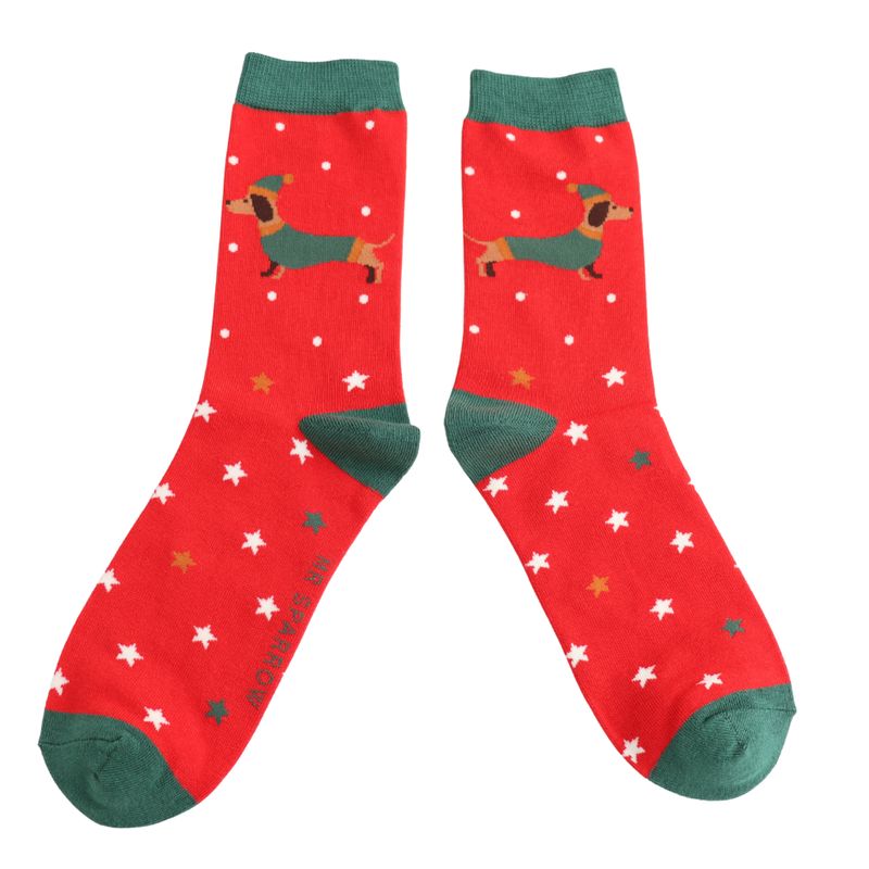 Festive Sausage Dog Bamboo Socks