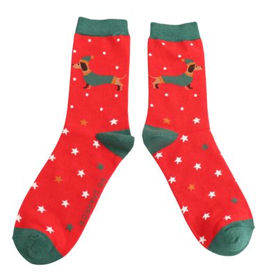 Festive Sausage Dog Bamboo Socks