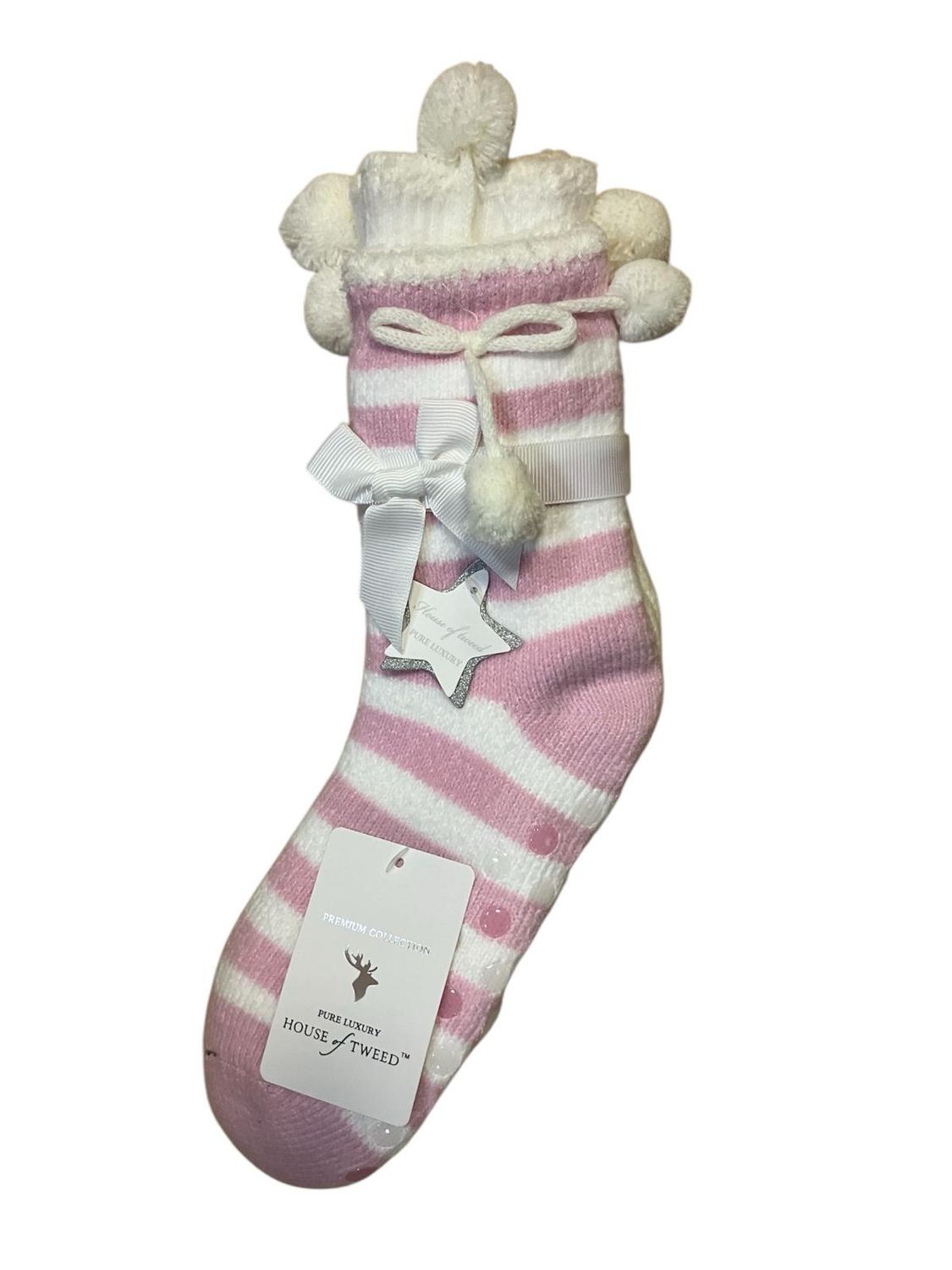 Luxury Twin Pack Slipper Socks - Pink Stripe