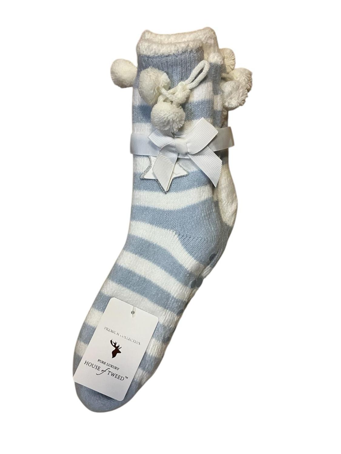 Luxury Twin Pack Slipper Socks - Blue Stripe