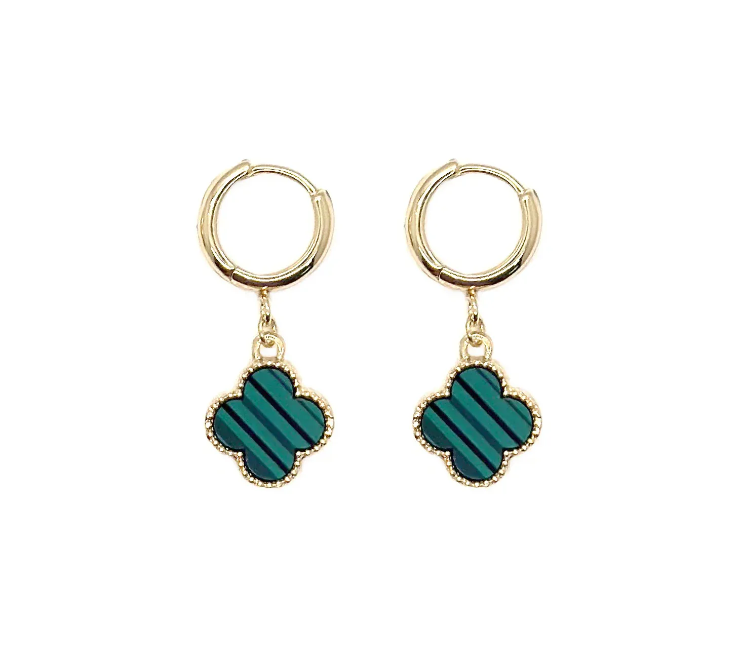 Green Clover Hoop Earrings