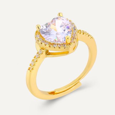 Cubic Zirconia Heart Adjustable Ring - Gold Cubic Zirconia Heart Adjustable Ring - Gold