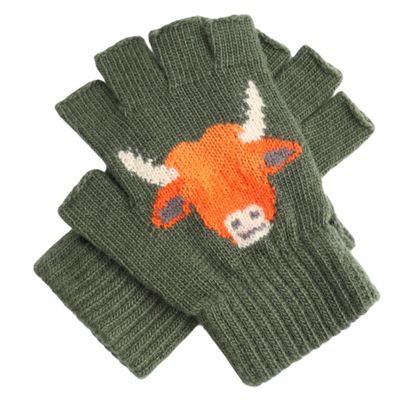 Highland Cow Wool Mix Fingerless Gloves