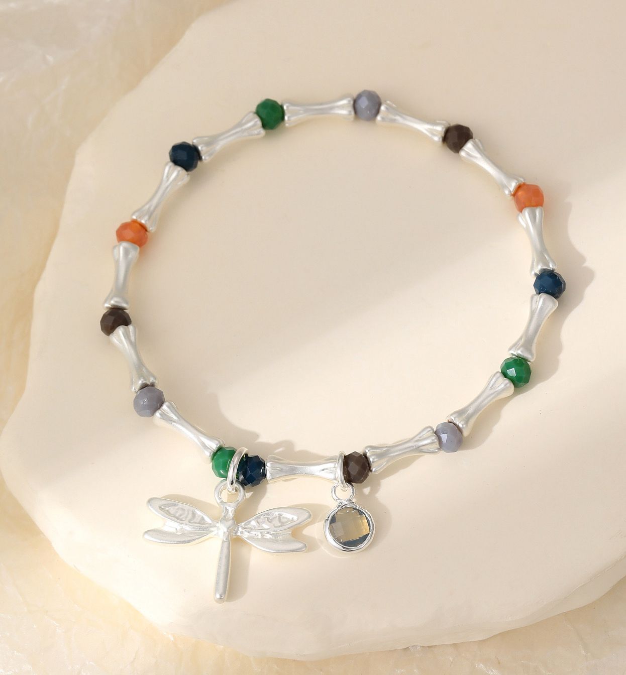 Silver Multi Coloured Dragonfly Bracelet