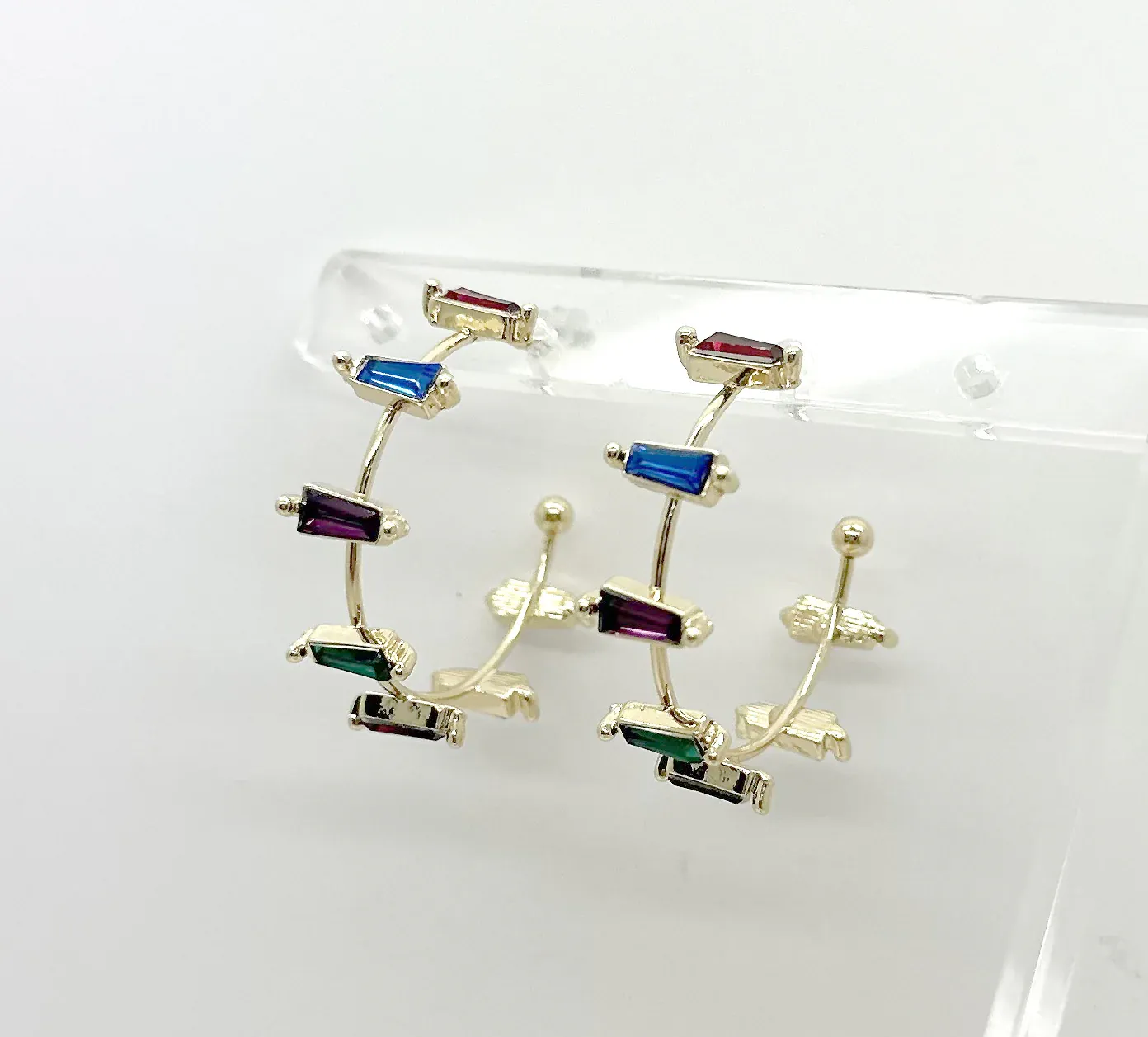 Multi Coloured Stone Hoop Earrings Gold Multi Coloured Stone Hoop Earrings Gold