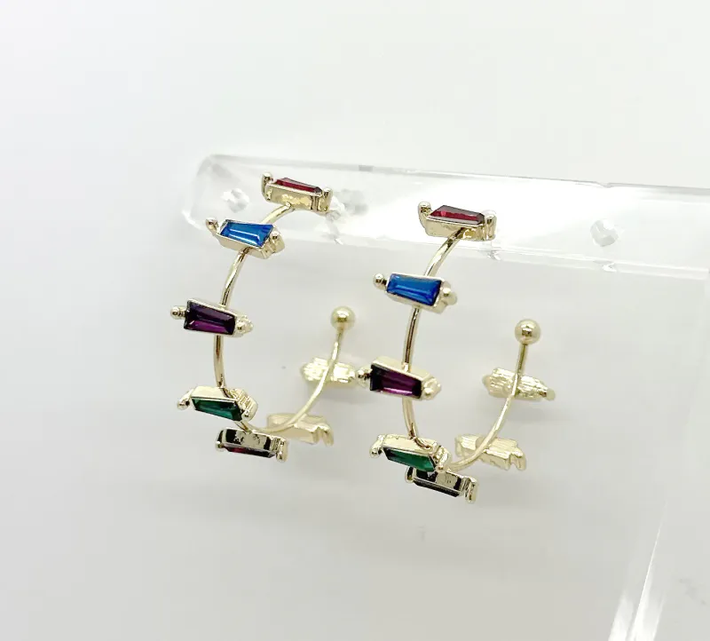 Multi Coloured Stone Hoop Earrings Gold Multi Coloured Stone Hoop Earrings Gold