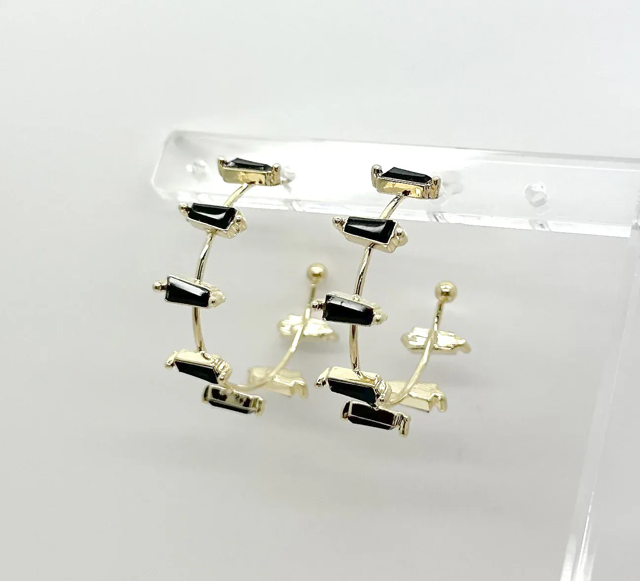 Black Stone Hoop Earrings Gold Black Stone Hoop Earrings Gold