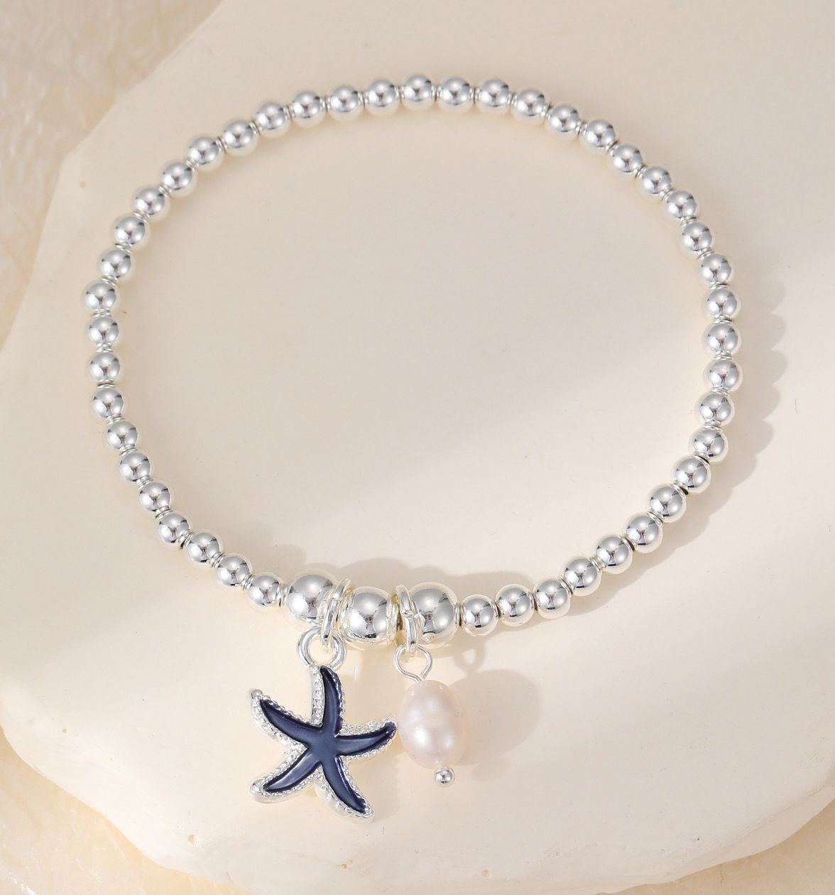 Starfish Faux Pearl Charm Bracelet