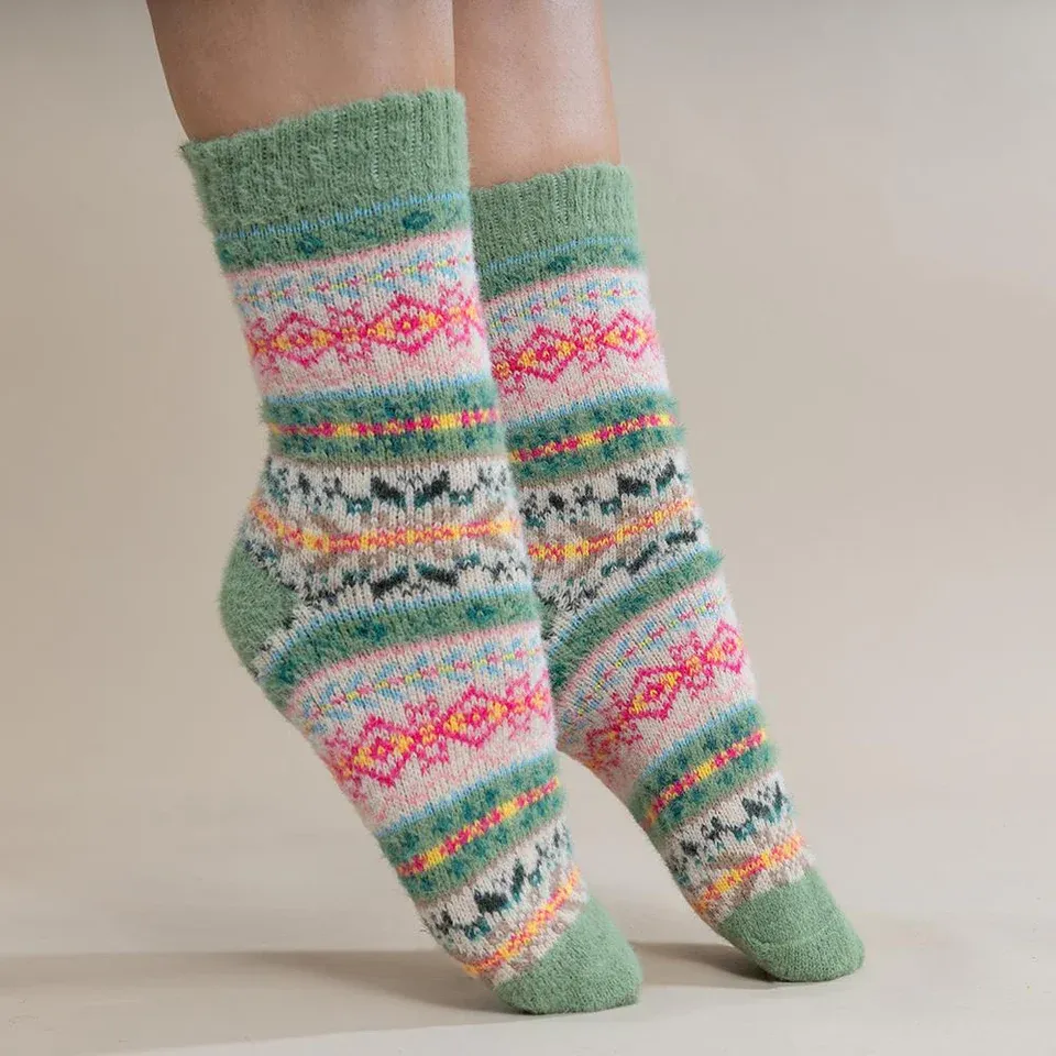 Scandi Patterend Wool Blend Green Socks Scandi Patterend Wool Blend Green Socks