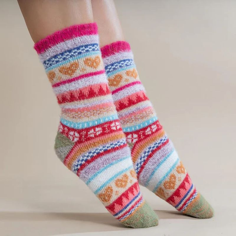 Scandi Patterend Wool Blend Heart Socks