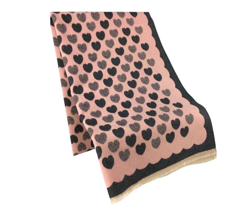 SPECIAL OFFER - Medium Weight Pink And Grey Heart Scarf