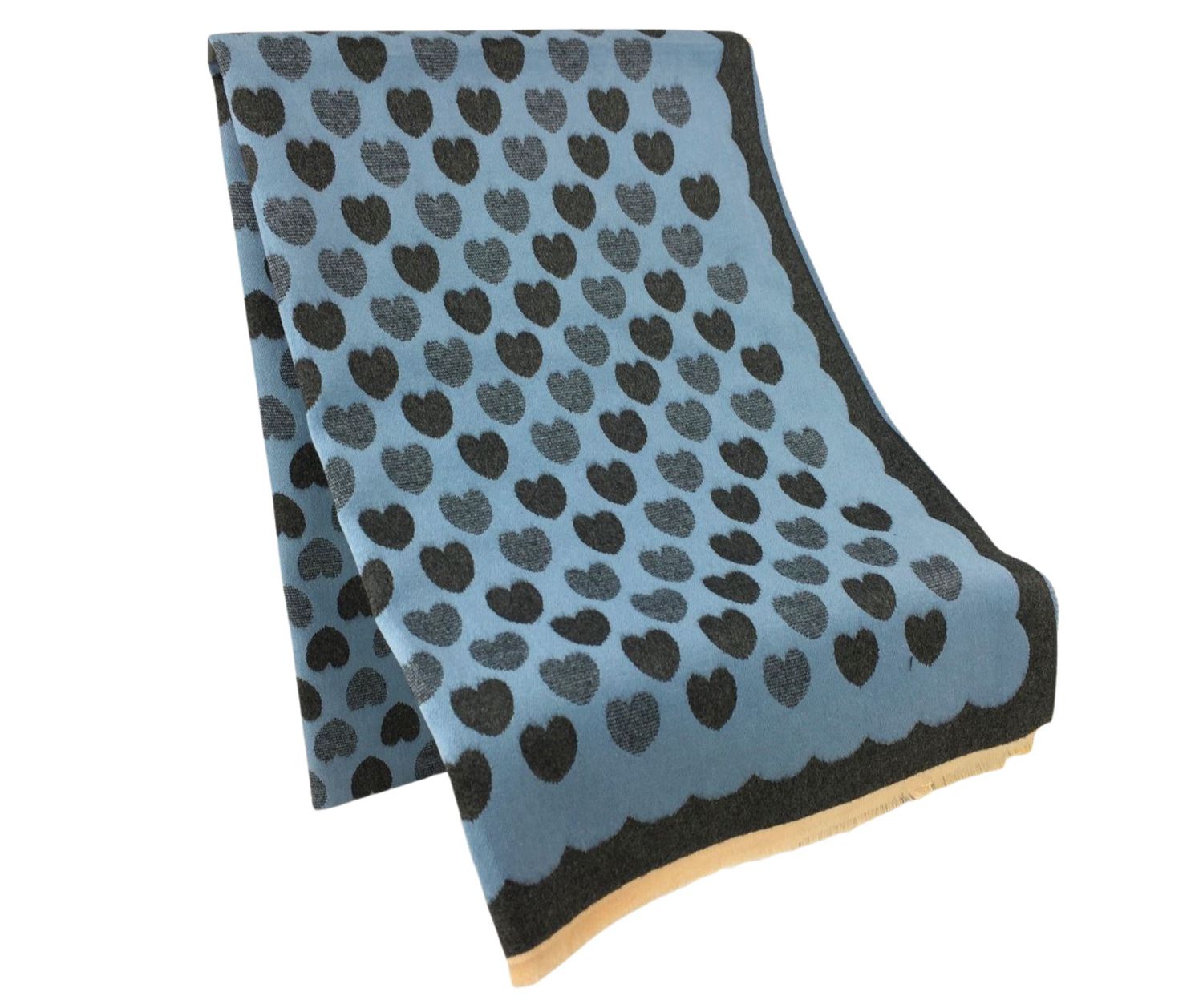 SPECIAL OFFER - Medium Weight Blue And Grey Heart Scarf