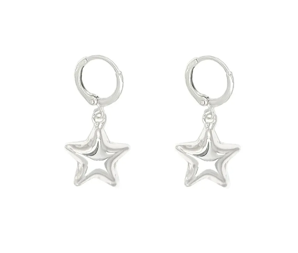 Silver Solid Star Earrings