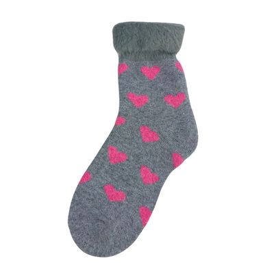 Faux Fur Cosy Cuff Socks Heart - Pink