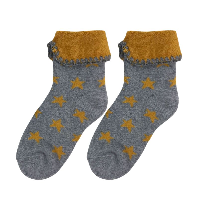 Mustard And Grey Star Cosy Cuff Socks