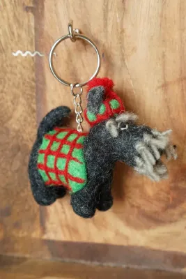 Hand Felted Scottie In A Sweater Keyring