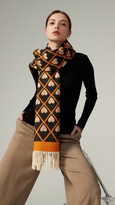 Medium Weight Heart Scarf - Black And Orange