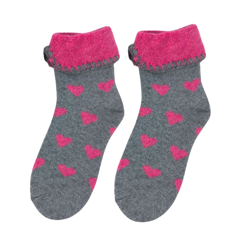Pink And Grey Heart Cosy Cuff Socks