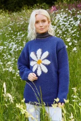 Oversized Hand Knitted Daisy Sweater Denim - Medium