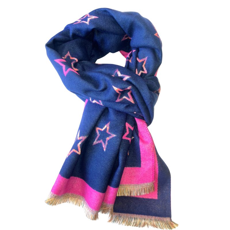 Navy And Pink Medium Weight Star Scarf