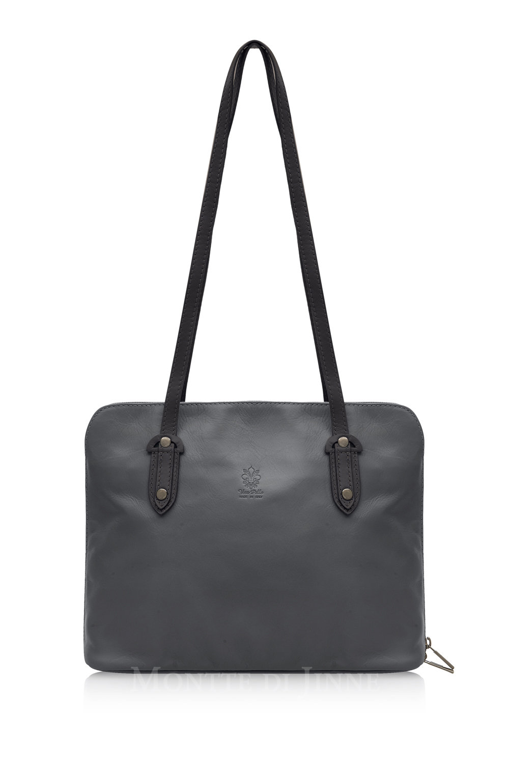 Dark Grey With Chocolate Trim Soft Leather Shoulder Bag
