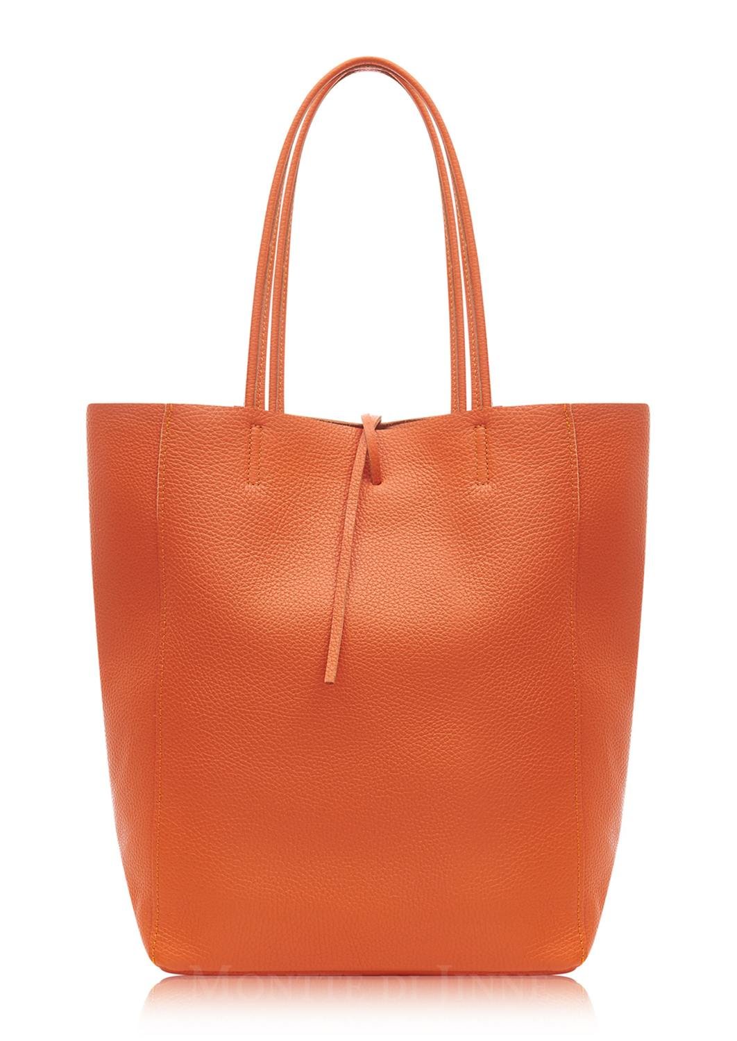 Orange Textured Leather Shopper Bag