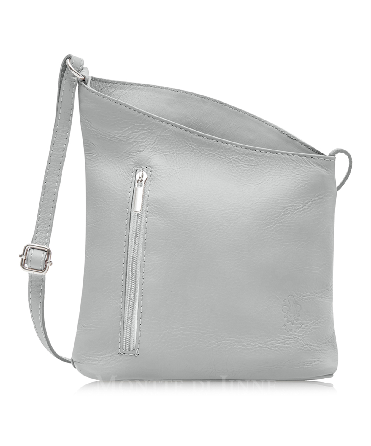 Grey Soft Leather Angled Shoulder Bag 