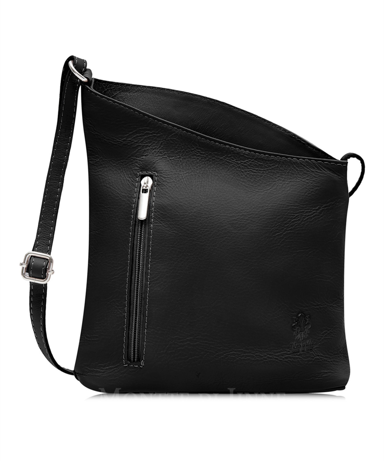 Black Soft Leather Angled Shoulder Bag 