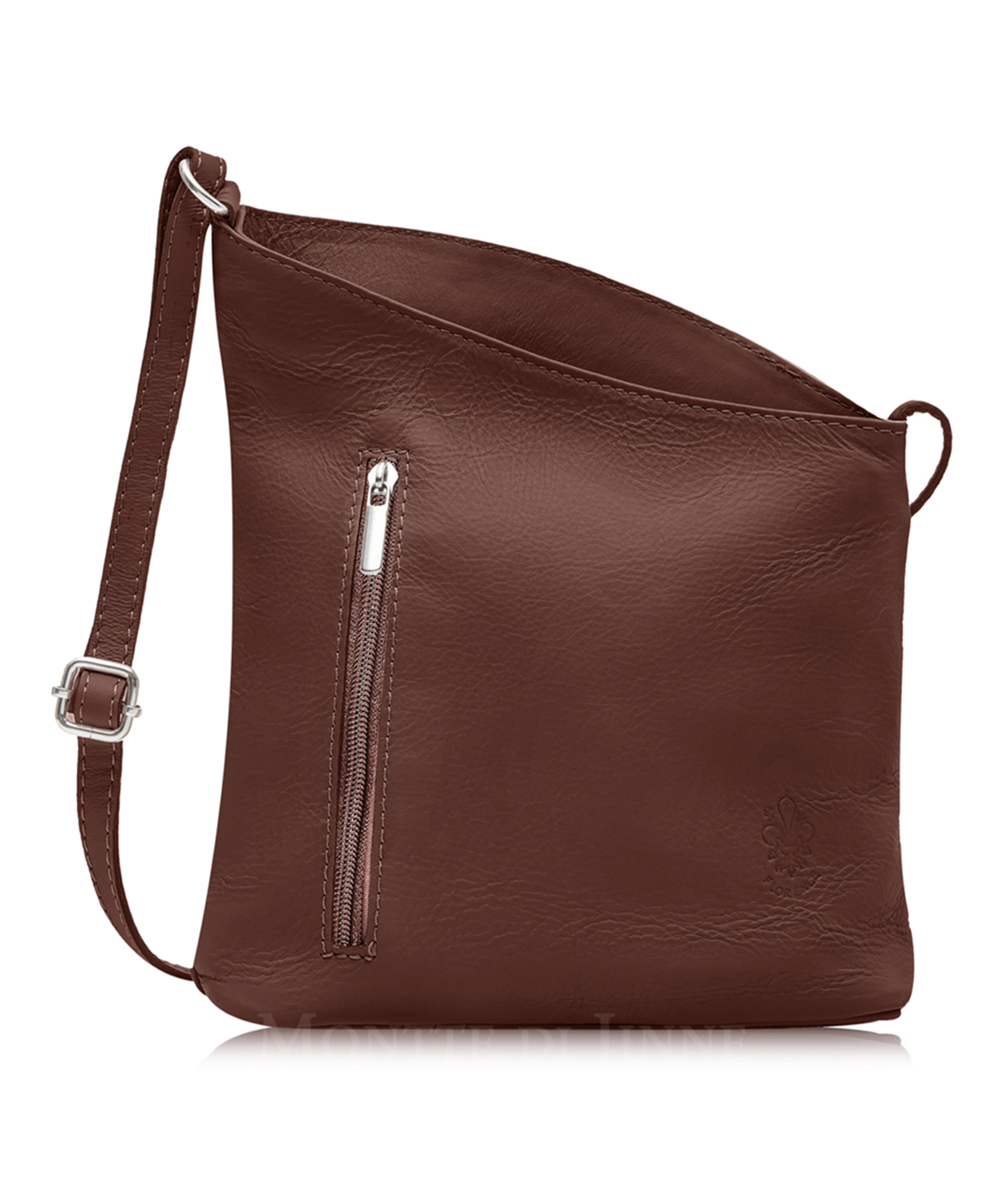 Dark Tan Soft Leather Angled Shoulder Bag 