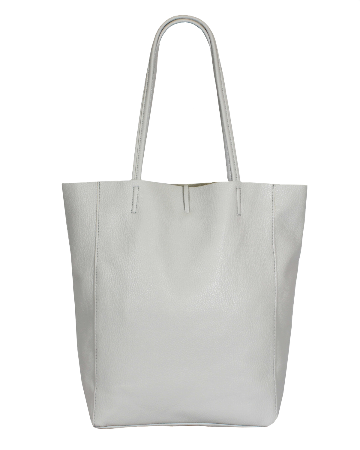 Light Grey Textured Leather Shopper Bag