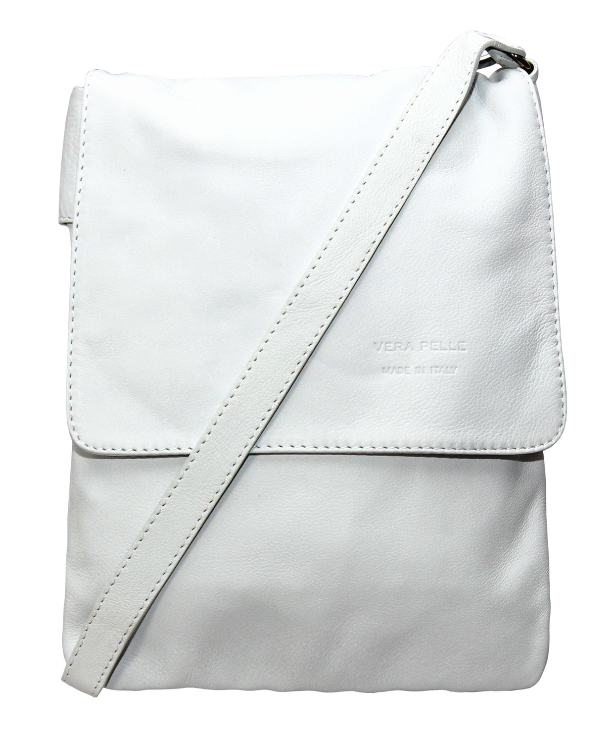 White Small Soft Leather Messenger Bag 