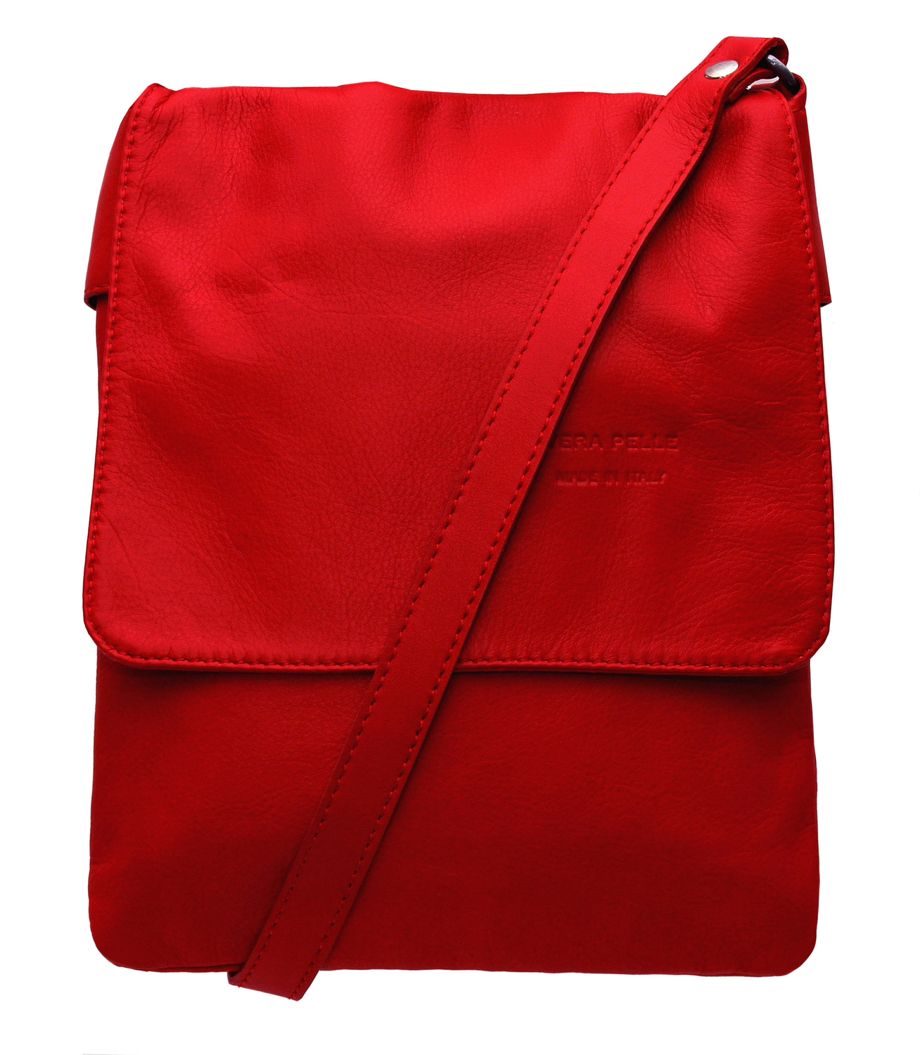 Red Small Soft Leather Messenger Bag 