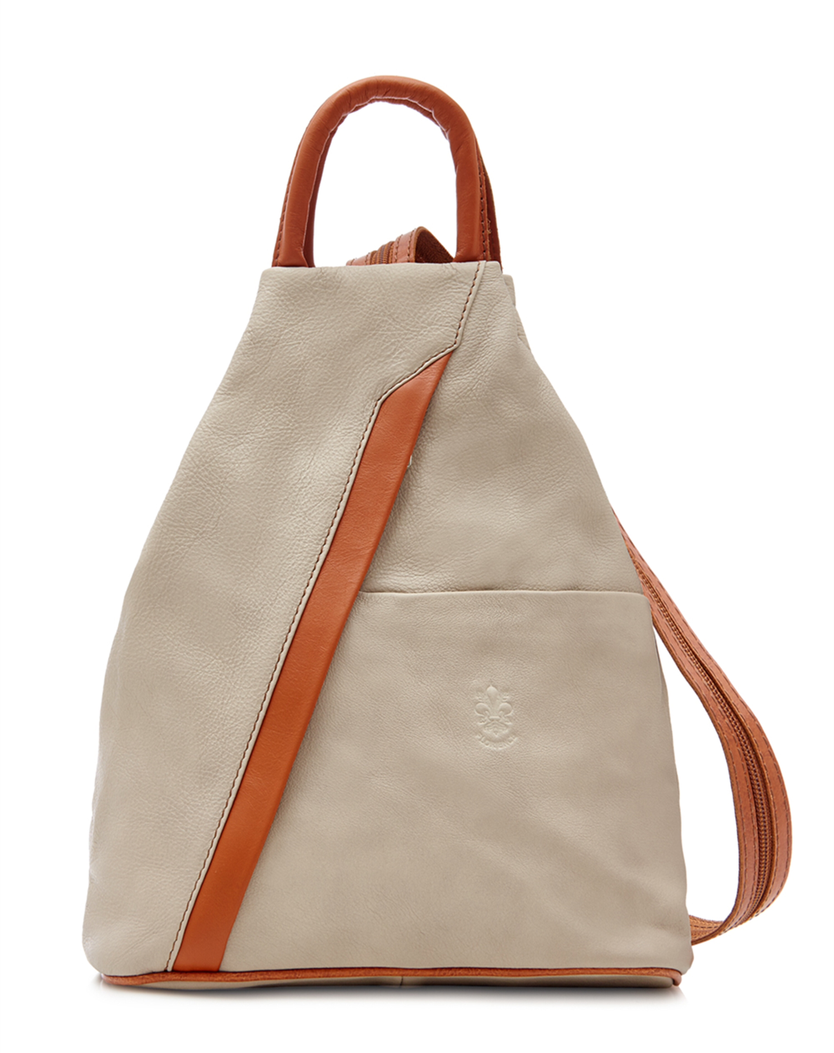 Light Taupe With Tan Trim Soft Leather Backpack