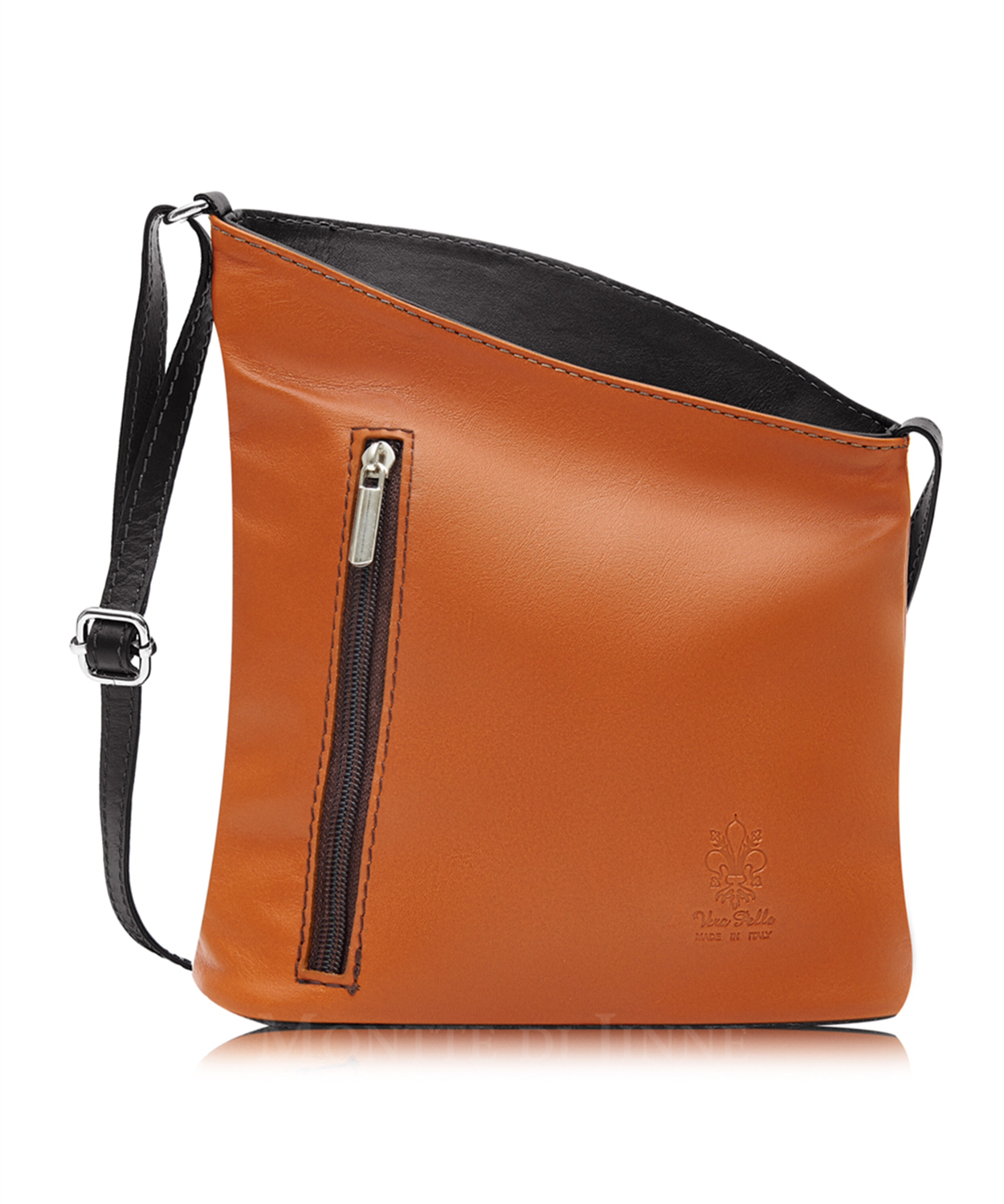 Tan With Chocolate Trim Soft Leather Angled Shoulder Bag 