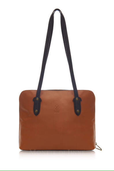 Tan With Chocolate Trim Soft Leather Shoulder Bag