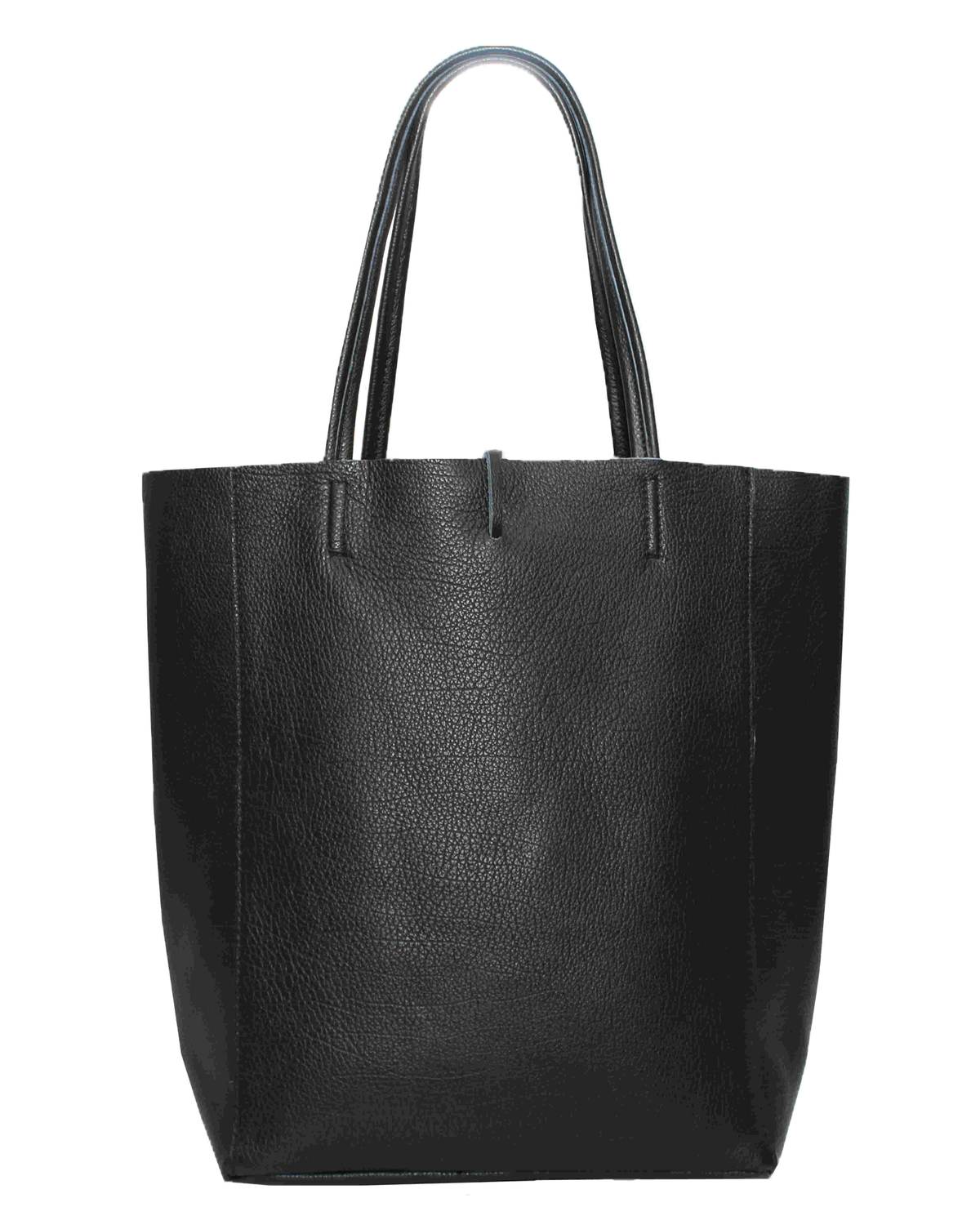 Black Textured Leather Shopper Bag