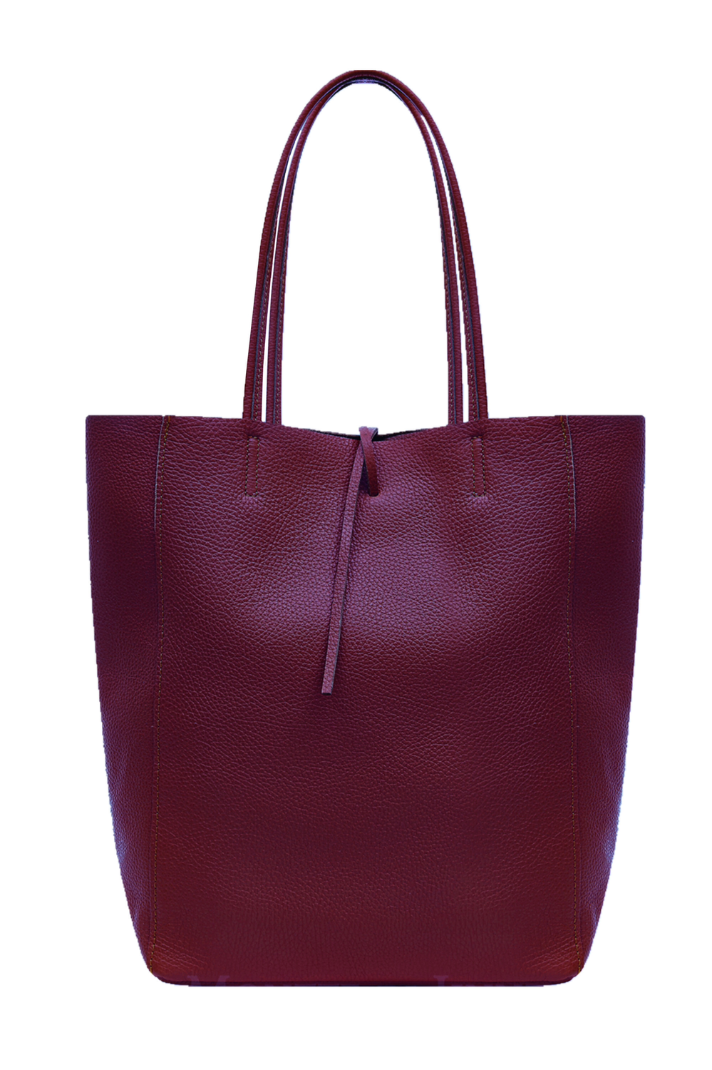 Berry Red Textured Leather Shopper Bag