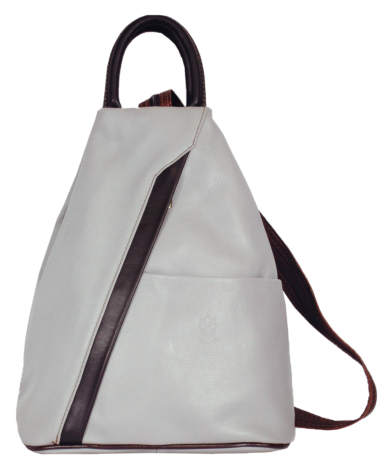 Light Grey With Chocolate Trim Soft Leather Backpack