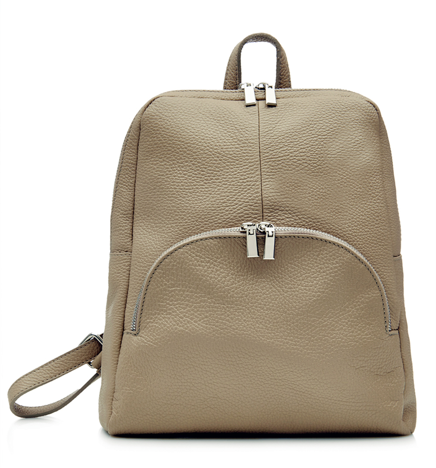 Light Taupe Textured Leather Backpack 