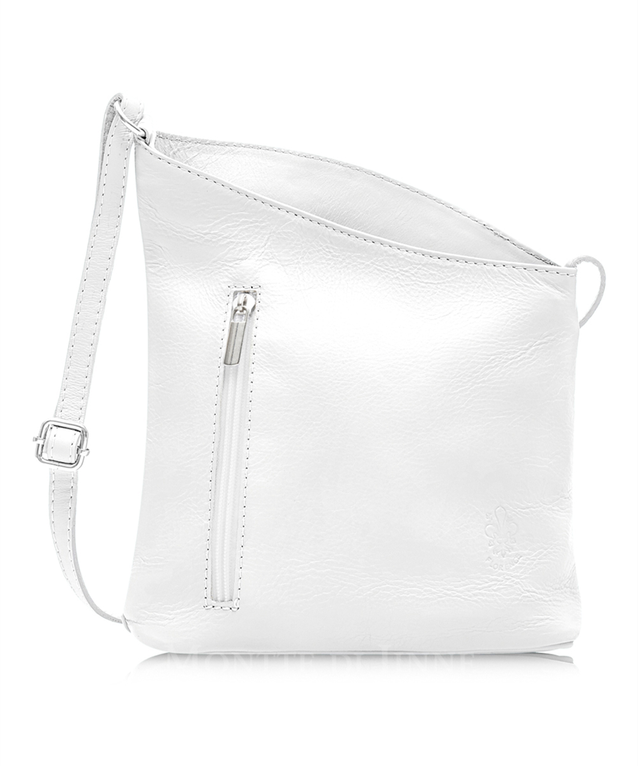 White Soft Leather Angled Shoulder Bag 