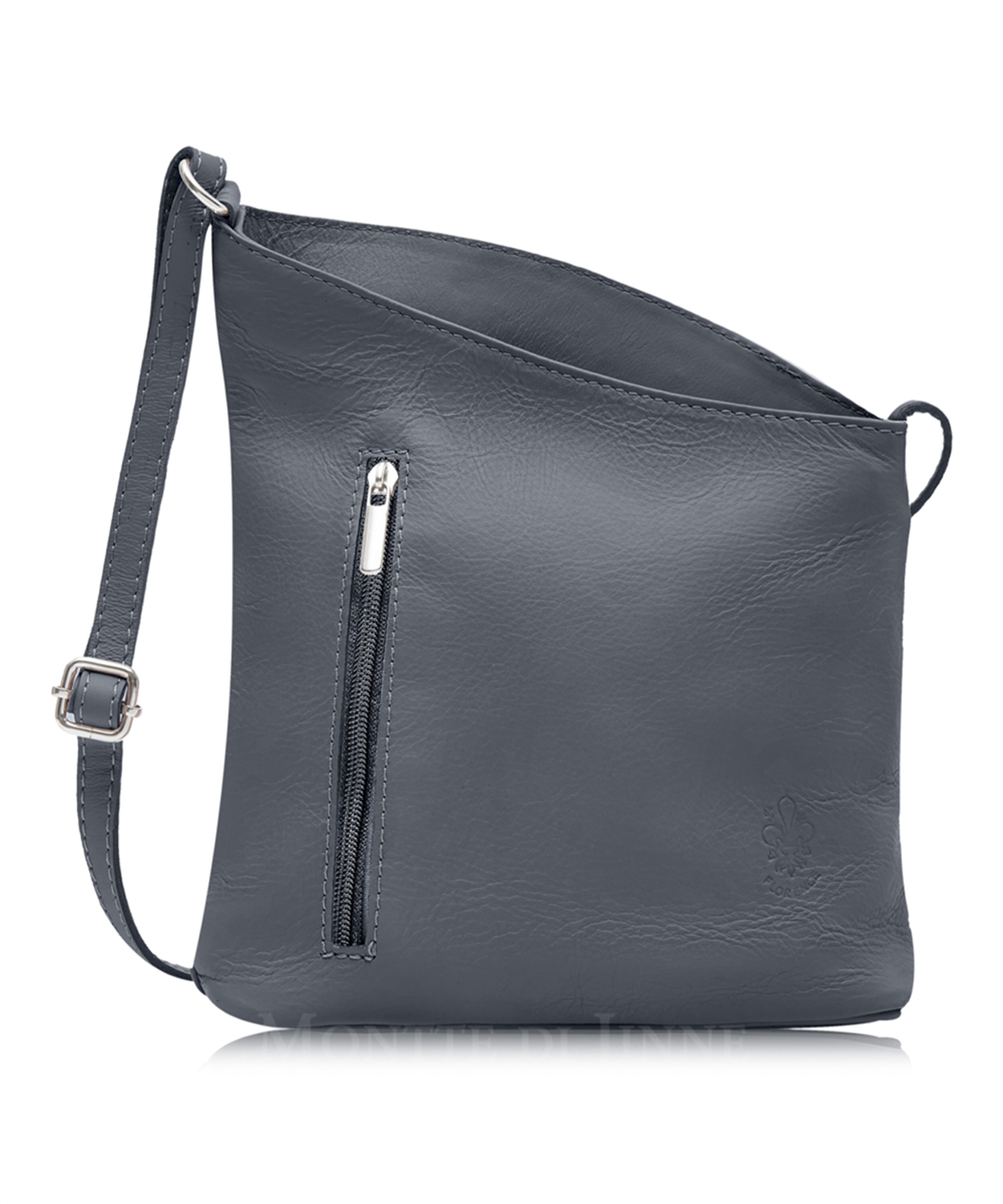 Dark Grey Soft Leather Angled Shoulder Bag 